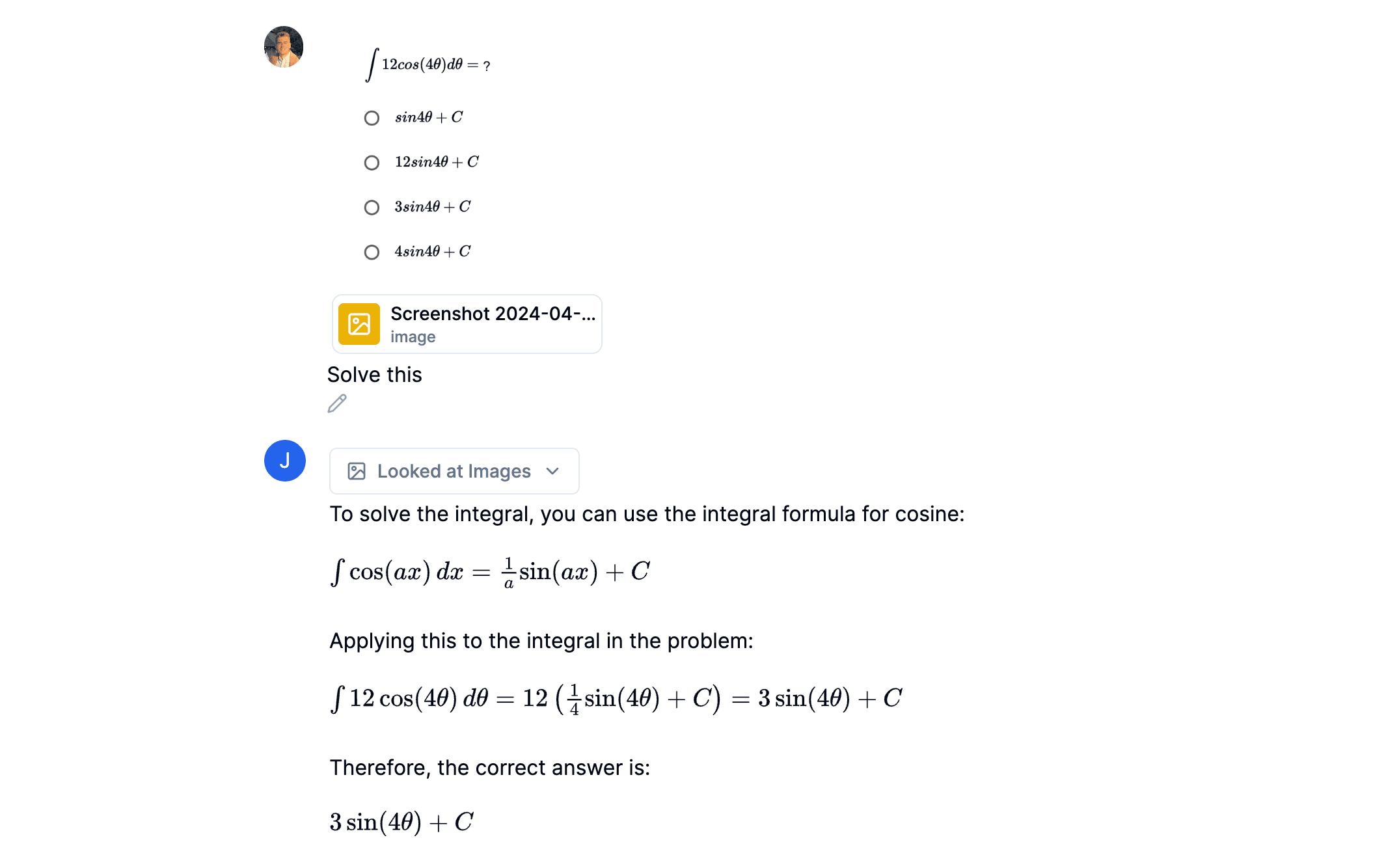 AI solving an integral in an image.