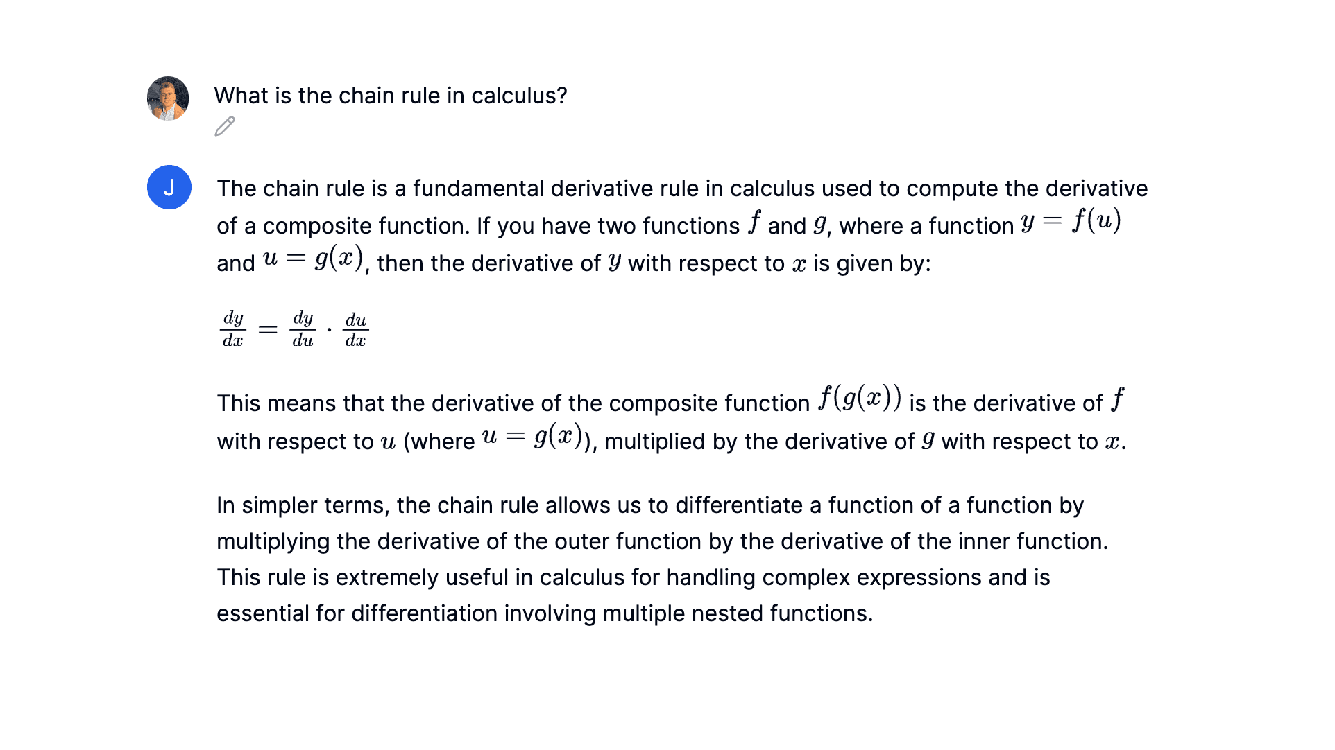 AI explaining the chain rule in calculus.